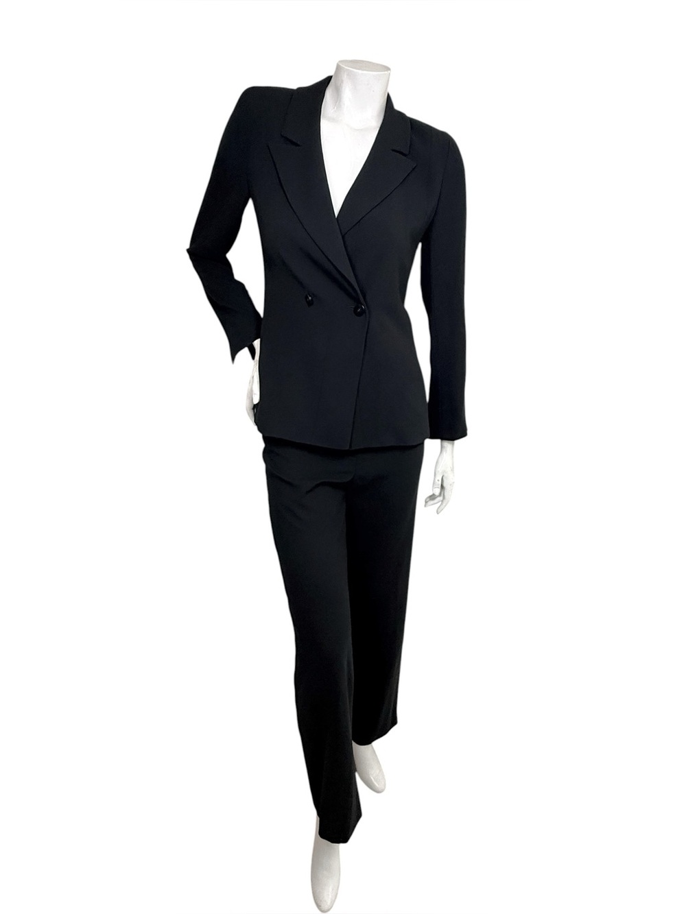 Chanel Boutique Vintage 90s Black Pant Suit CC Button Blazer Set FR 36